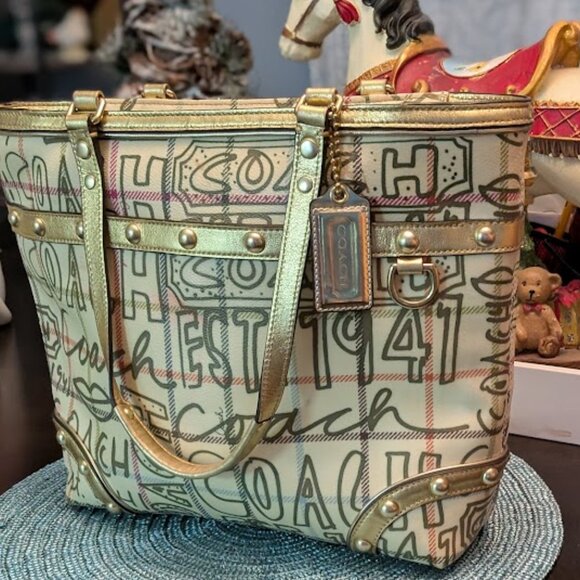 O1 COACH Heritage Tattersall Graffiti Tote Bag (NWOT) - Picture 6 of 10